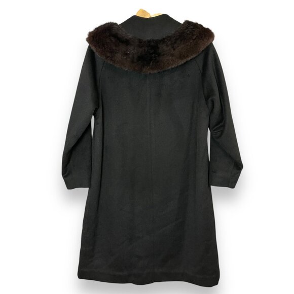 Vintage 50s 60s Wool Coat Fur Collar Black Women Union Made‎ Overcoat Retro - Picture 2 of 16